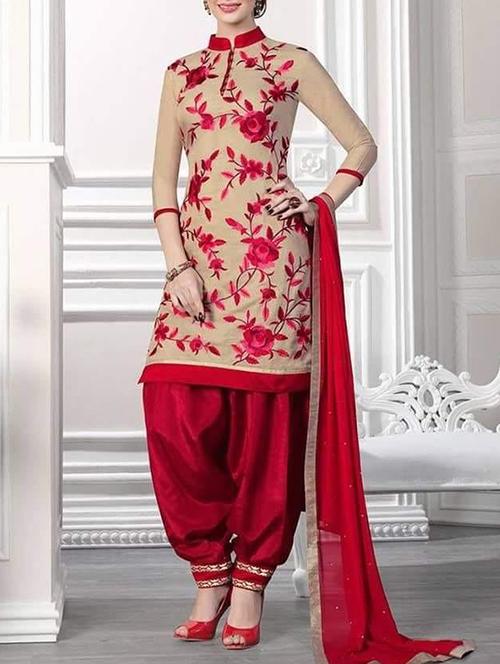 beige cotton un-stitched dress material - 10814255 - Very Small Image - 1