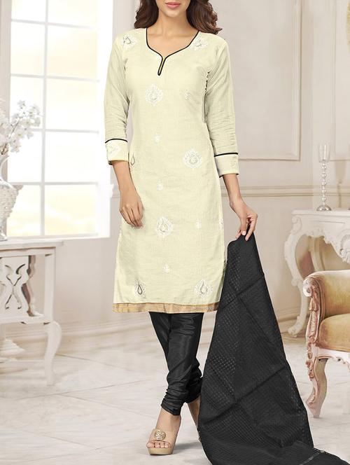 cream cotton un-stitched dress material - 10814258 - Very Small Image - 1