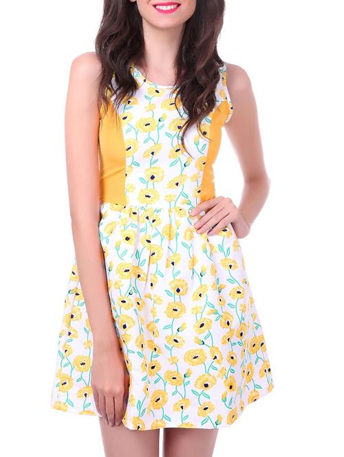 yellow & white fit & flared dress - 10814487 - Very Small Image - 1