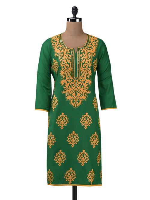 green printed sequined neckline kurti - 1082024 - Very Small Image - 1