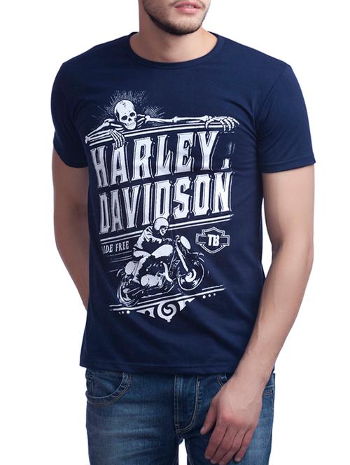 navy blue cotton printed t-shirt - 10828217 - Very Small Image - 1