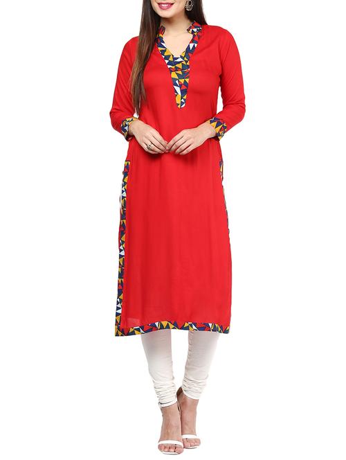 red rayon kurta - 10830307 - Very Small Image - 1