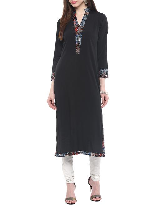 black crepe kurta - 10830308 - Very Small Image - 1
