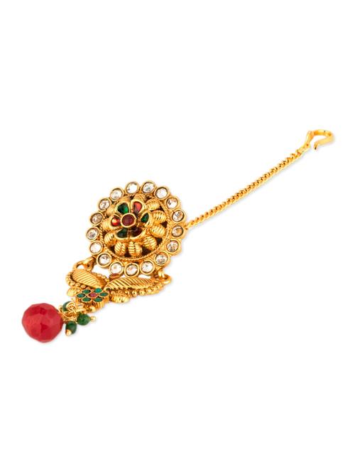 Leaf Shaped Floral Embellished Maang Tika - 1083405 - Very Small Image - 1