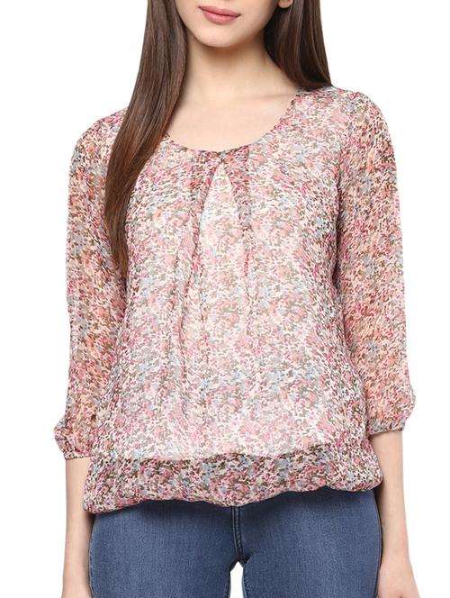 pleated neck blouson top - 10835551 - Very Small Image - 1