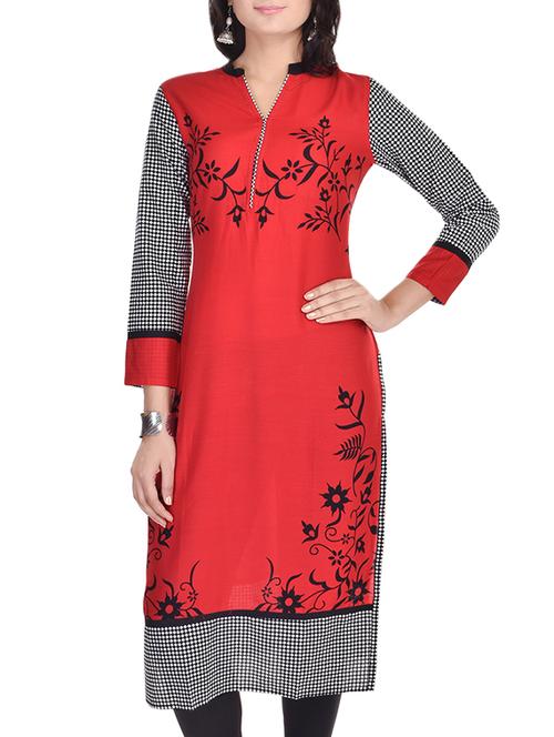 red, black rayon kurta - 10836856 - Very Small Image - 1