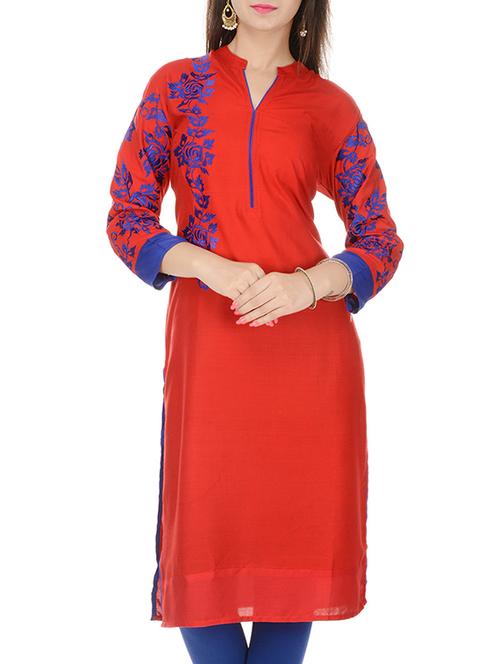 red, blue rayon kurta - 10836885 - Very Small Image - 1