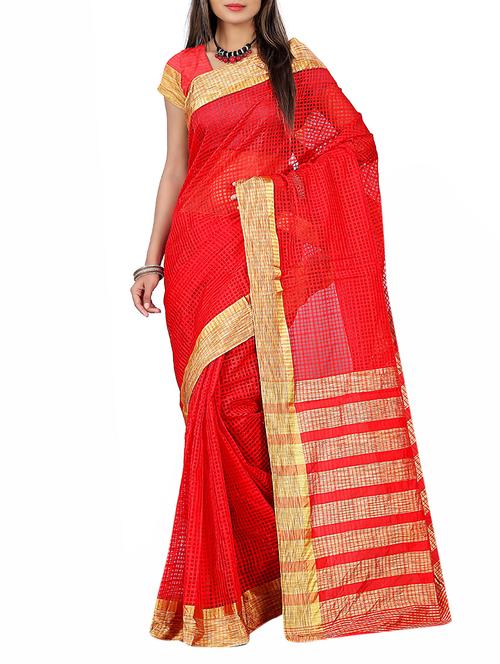 red cotton saree - 10838107 - Very Small Image - 1