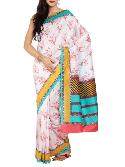 white art silk saree - 10841703 - Very Small Image - 1