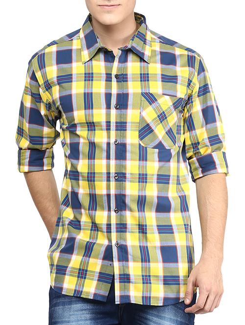 yellow cotton checked casual shirt - 10843434 - Very Small Image - 1