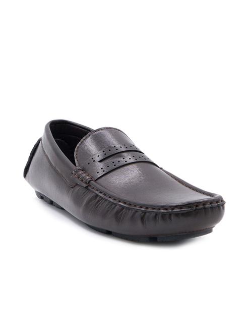 brown leatherette slip on loafers - 10848309 - Very Small Image - 1