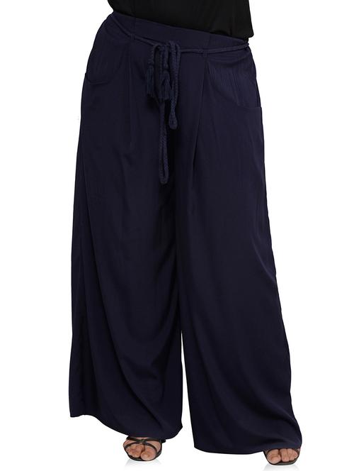 navy blue polyester palazzos - 10849849 - Very Small Image - 1