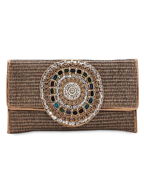Crystal & stone work Jute Clutch - 1085295 - Very Small Image - 1