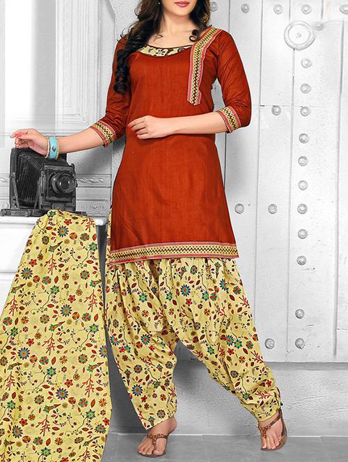 red cotton unstitched suit - 10855391 - Very Small Image - 1