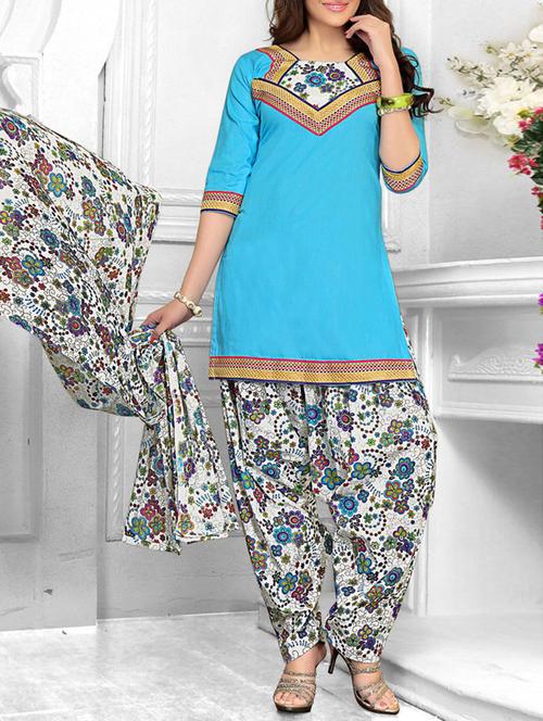 blue cotton unstitched suit - 10855395 - Very Small Image - 1