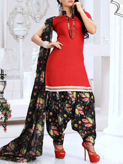 red cotton unstitched suit - 10855396 - Very Small Image - 1