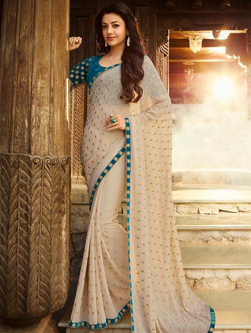 cream georgette woven saree - 10855884 - Very Small Image - 1