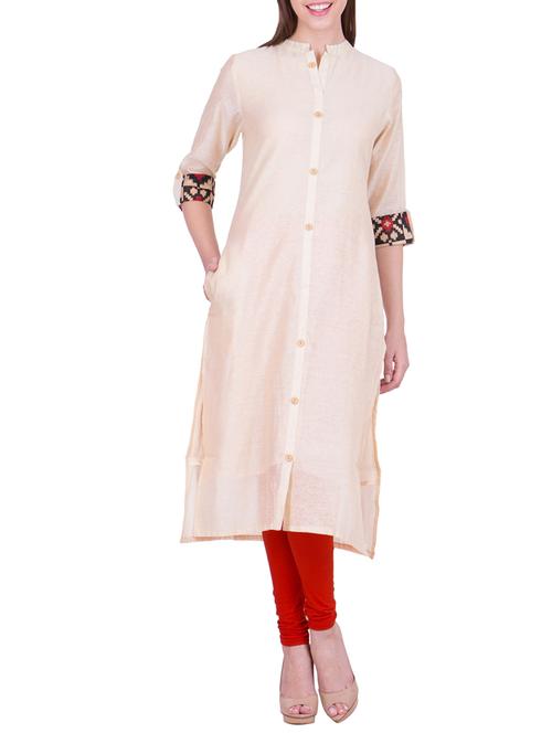 beige chanderi cotton kurta - 10856950 - Very Small Image - 1