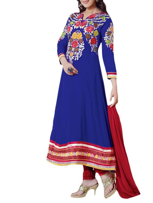 blue chanderi unstitched suit - 10857171 - Very Small Image - 1