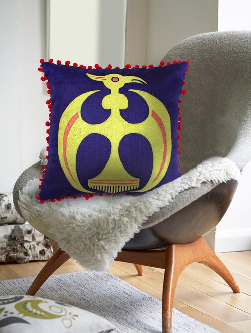 indigo & lemon yellow bird cushion cover - 10857332 - Very Small Image - 1