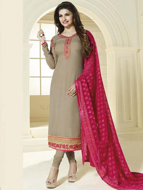 beige georgette unstitched dress material - 10858955 - Very Small Image - 1