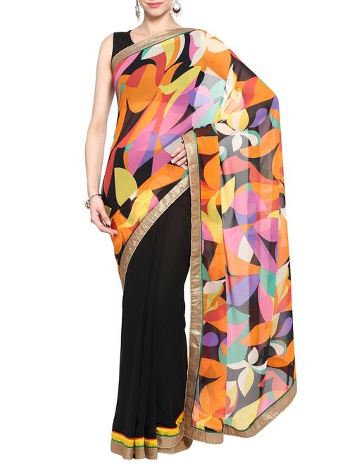 black faux georgette saree - 10860035 - Very Small Image - 1