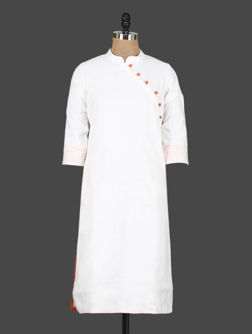 white cotton straight kurta - 1086169 - Very Small Image - 1