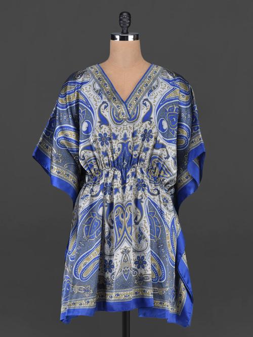 royal blue printed polysatin kaftan - 1086895 - Very Small Image - 1