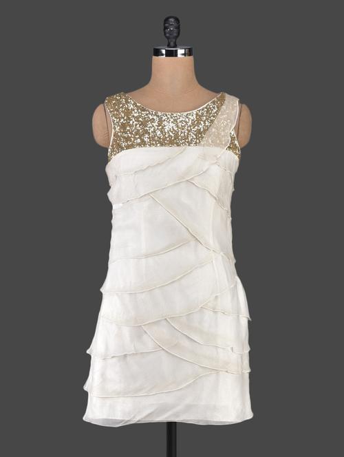 Cream sequined layered georgette dress - 1086933 - Very Small Image - 1