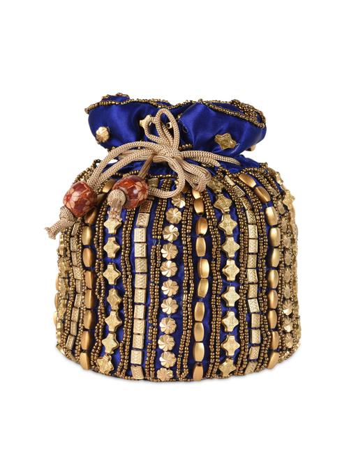 studded royal blue satin potli - 1087864 - Very Small Image - 1