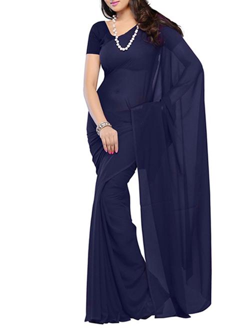 navy blue georgette saree - 10884340 - Very Small Image - 1