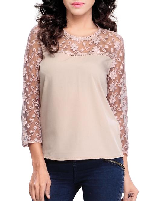 beige viscose georgette top - 10884453 - Very Small Image - 1