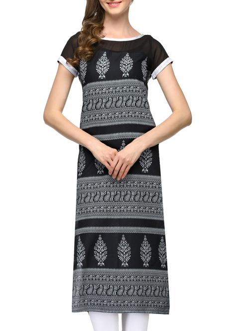black cotton straight kurta - 10888646 - Very Small Image - 1