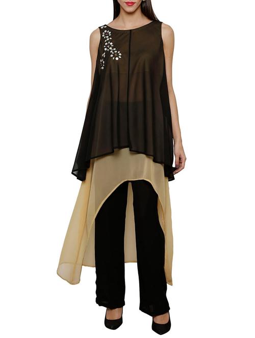 black solid georgette asymmetrical tunic - 10892624 - Very Small Image - 1