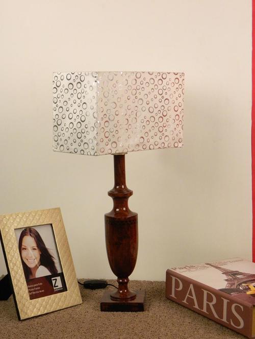 mango wood classic table lamp with rectangular  shade- white silver - 10895892 - Very Small Image - 1
