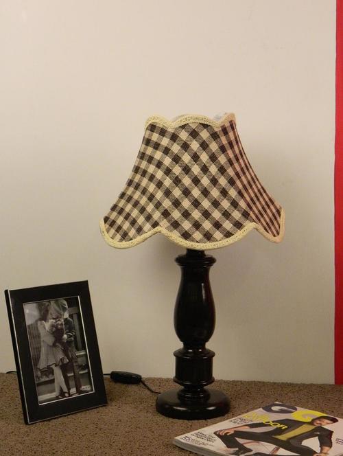 mango wood dark brown classic table lamp with jute shade-grey check - 10896005 - Very Small Image - 1