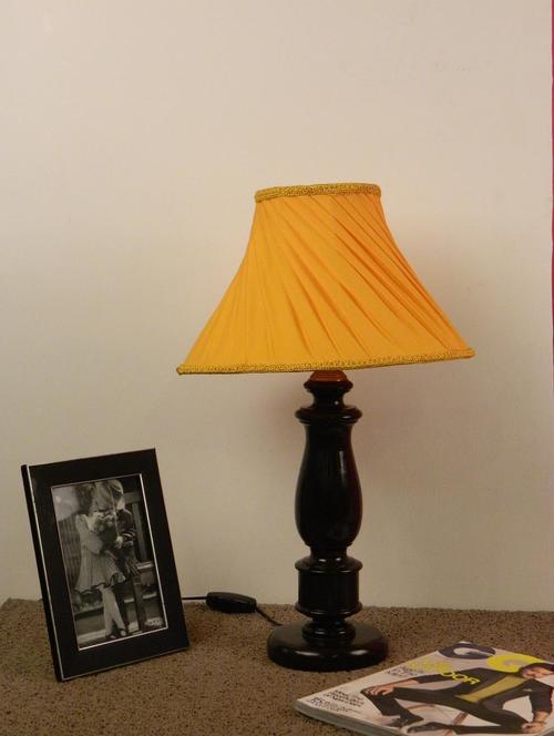mango wood dark brown classic table lampwith pleated shade-yellow - 10896016 - Very Small Image - 1
