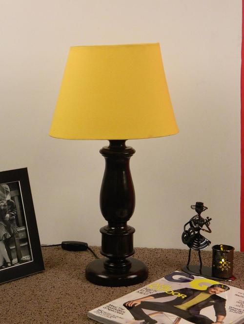 mango wood dark brown classic table lampwith oval shade-yellow - 10896040 - Very Small Image - 1