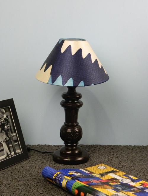 mango wood dark brown classic table lampwith 10" pyramid shade-blueish - 10896041 - Very Small Image - 1