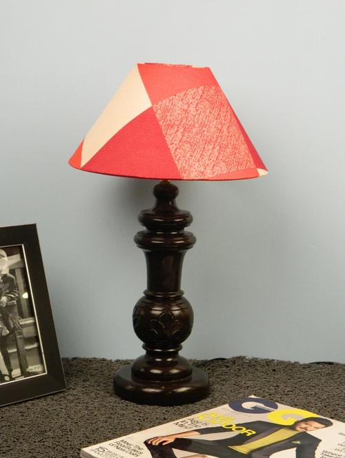 mango wood dark brown classy  table lampwith 10" pryamid shade-red big check - 10896101 - Very Small Image - 1