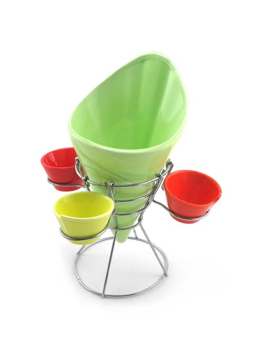 Vibrant french fries holder with dips and stand (Green) - 10899179 - Very Small Image - 1