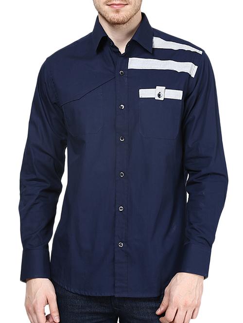 navy blue taped casual shirt - 10899324 - Very Small Image - 1