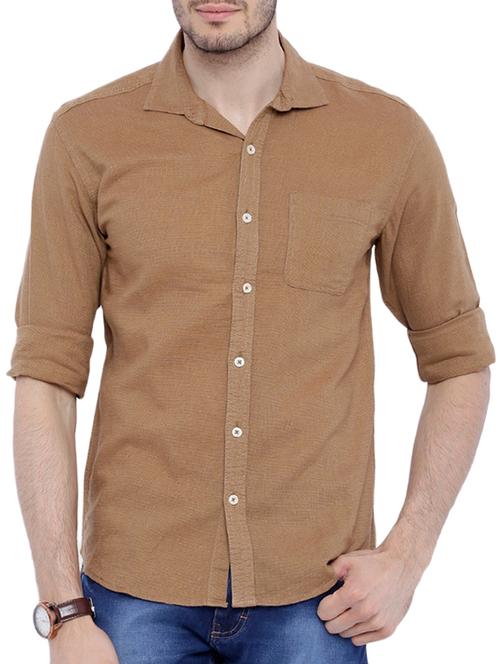 brown linen casual shirt - 10903004 - Very Small Image - 1