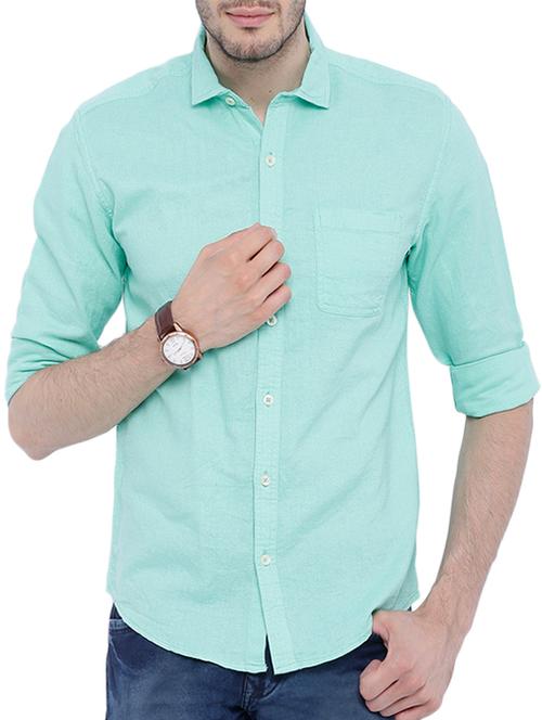 sea green cotton casual shirt - 10903008 - Very Small Image - 1