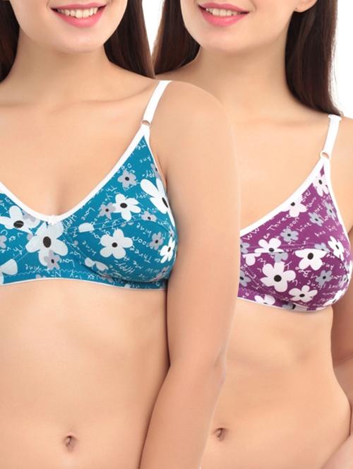 set of 2 multi colored cotton regular bra - 10907292 - Very Small Image - 1