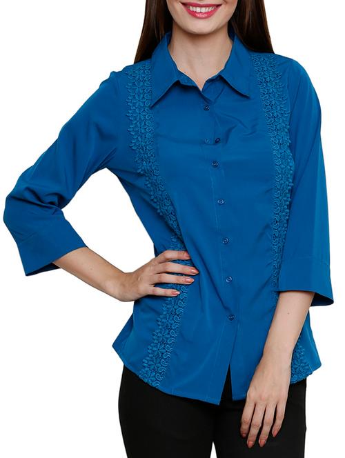 blue poly crepe casual shirt - 10911289 - Very Small Image - 1