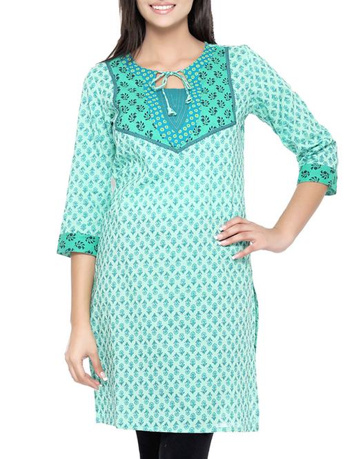 sky blue cotton straight kurta - 10921424 - Very Small Image - 1