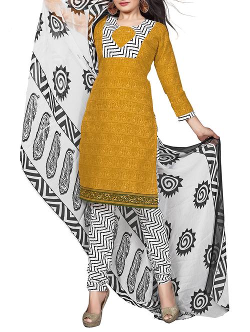 yellow cotton unstitched suit - 10921834 - Very Small Image - 1