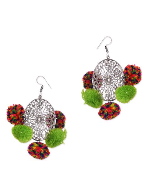  multicoloured pom pom embellished silver earrings - 10922939 - Very Small Image - 1