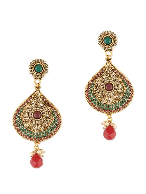 traditional red-green beads dangle earrings - 1092606 - Very Small Image - 1